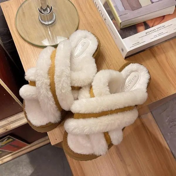 Chinelos de peles artificiais de coelho macias e fofas - Innovoda